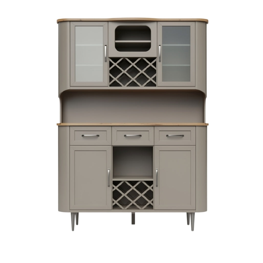 Buffet en bois avec rangement vitré et espace à vin