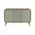 Buffet contemporain en bois et vert pastel avec portes striées