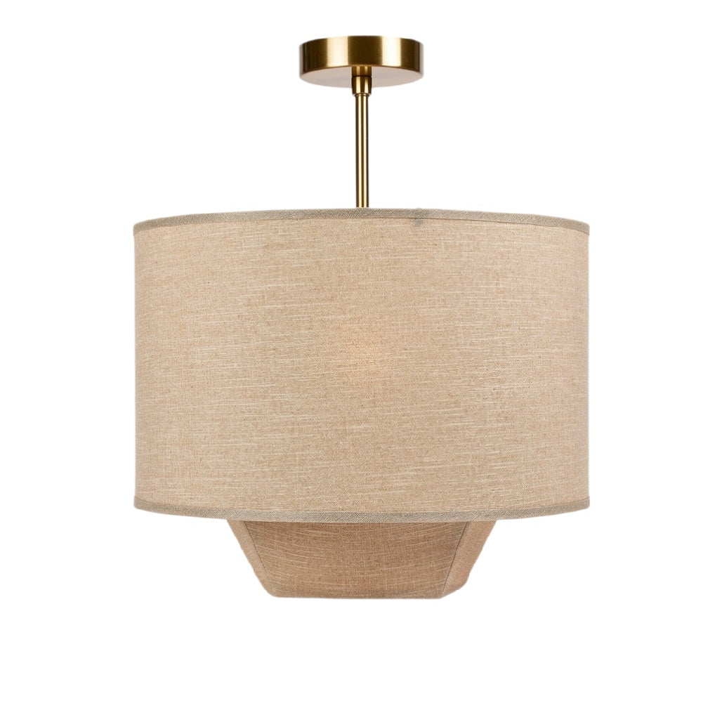 Plafonnier en tissu beige avec structure dorée